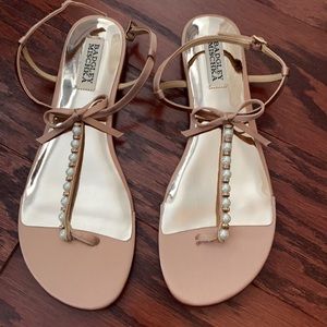 Badgley Mischka Pink Pearl and Rhinestone Sandals
